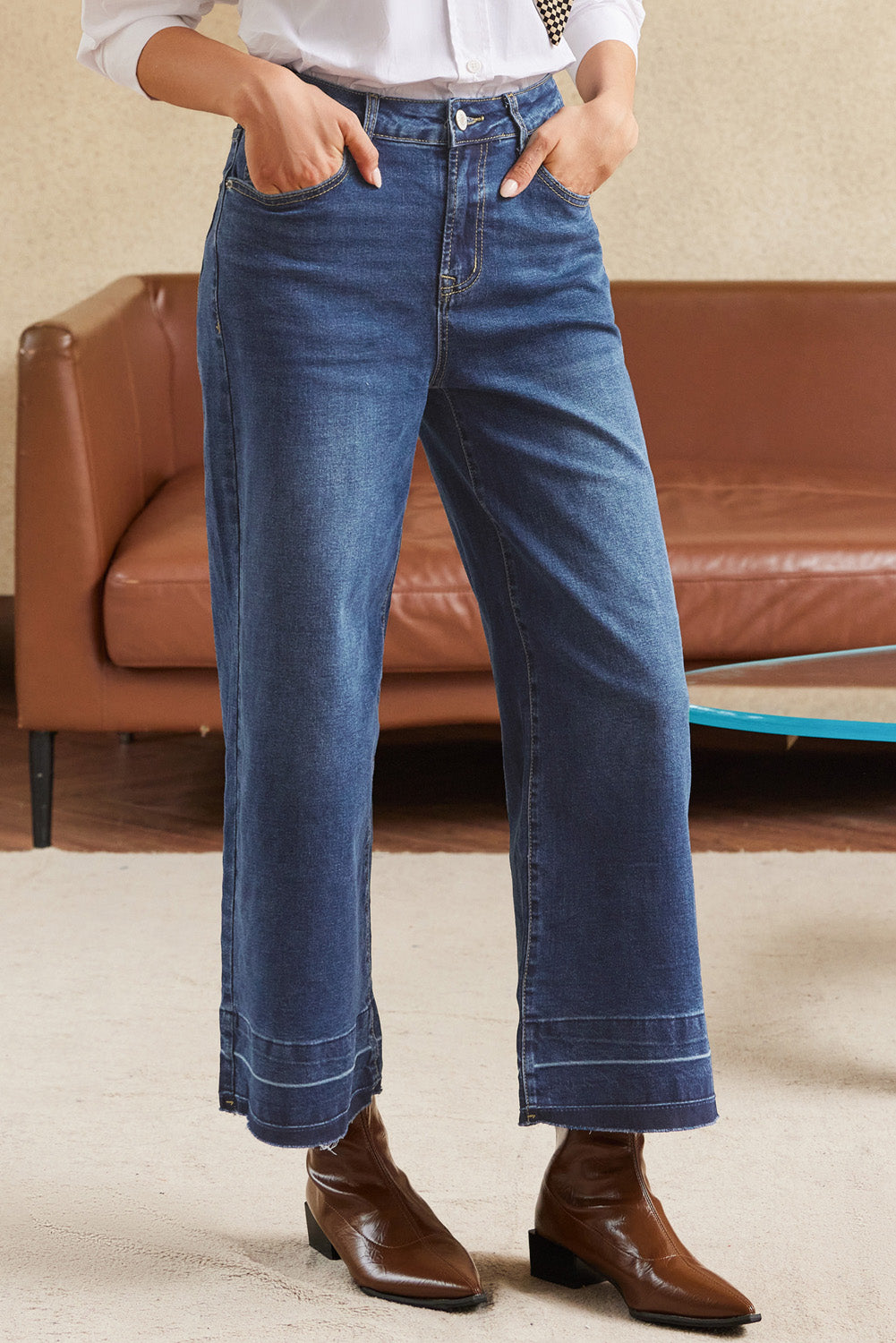 Gray Raw Hem Straight Leg Loose High Waist Jeans