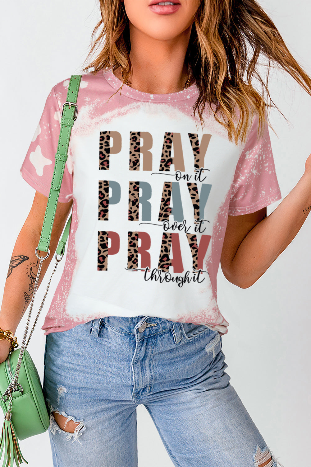 Pink Tie Dye Color Bleached Short Sleeve T Shirt