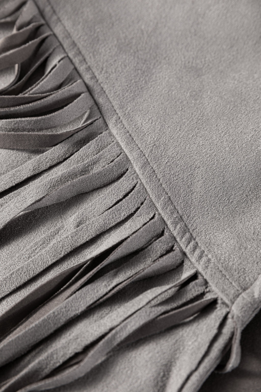 Gray Cropped Fringe Faux Suede Jacket