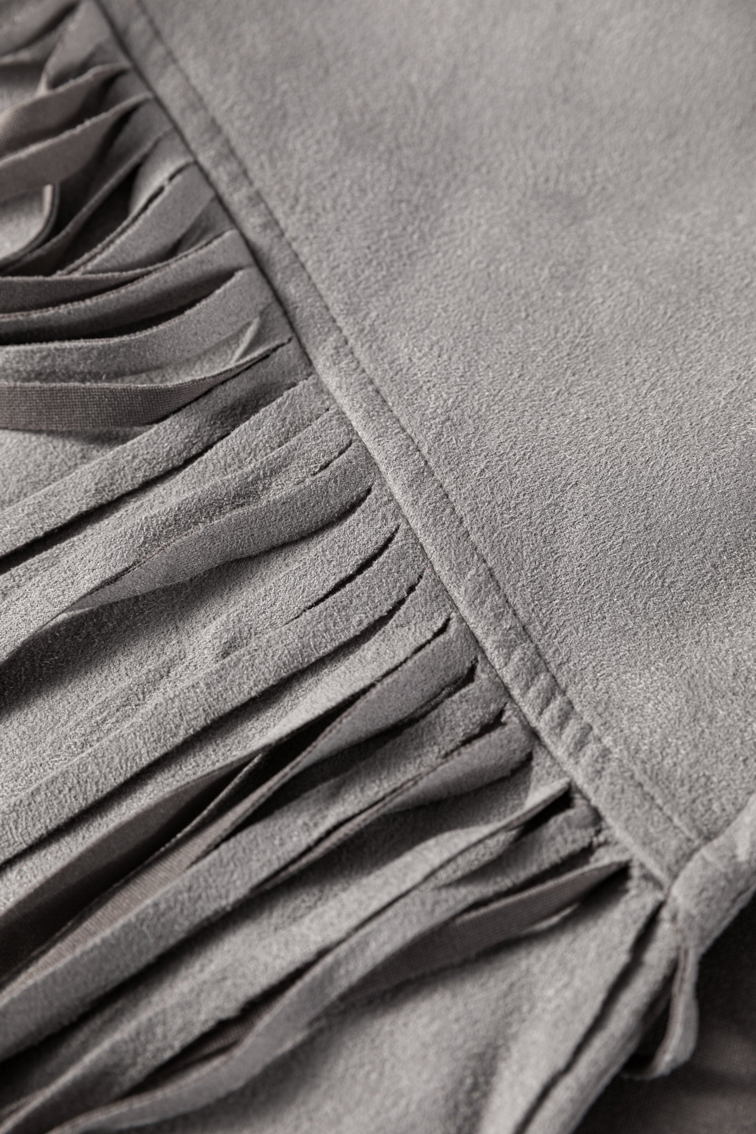 Gray Cropped Fringe Faux Suede Jacket
