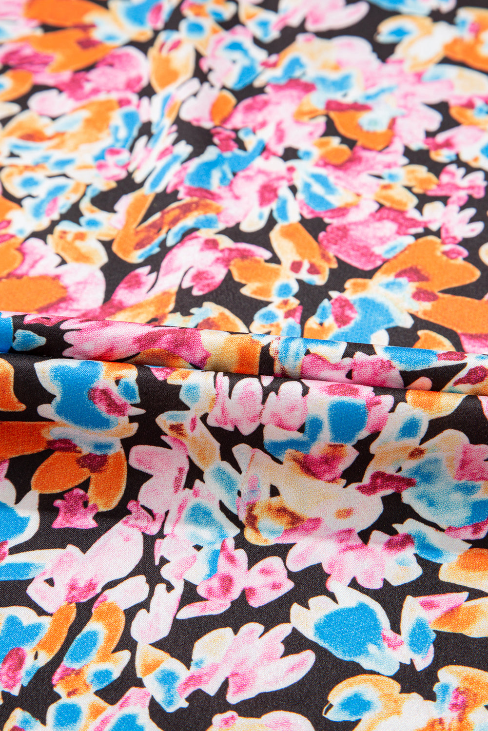 Orange Floral Print Flutter Sleeve Blouse Top