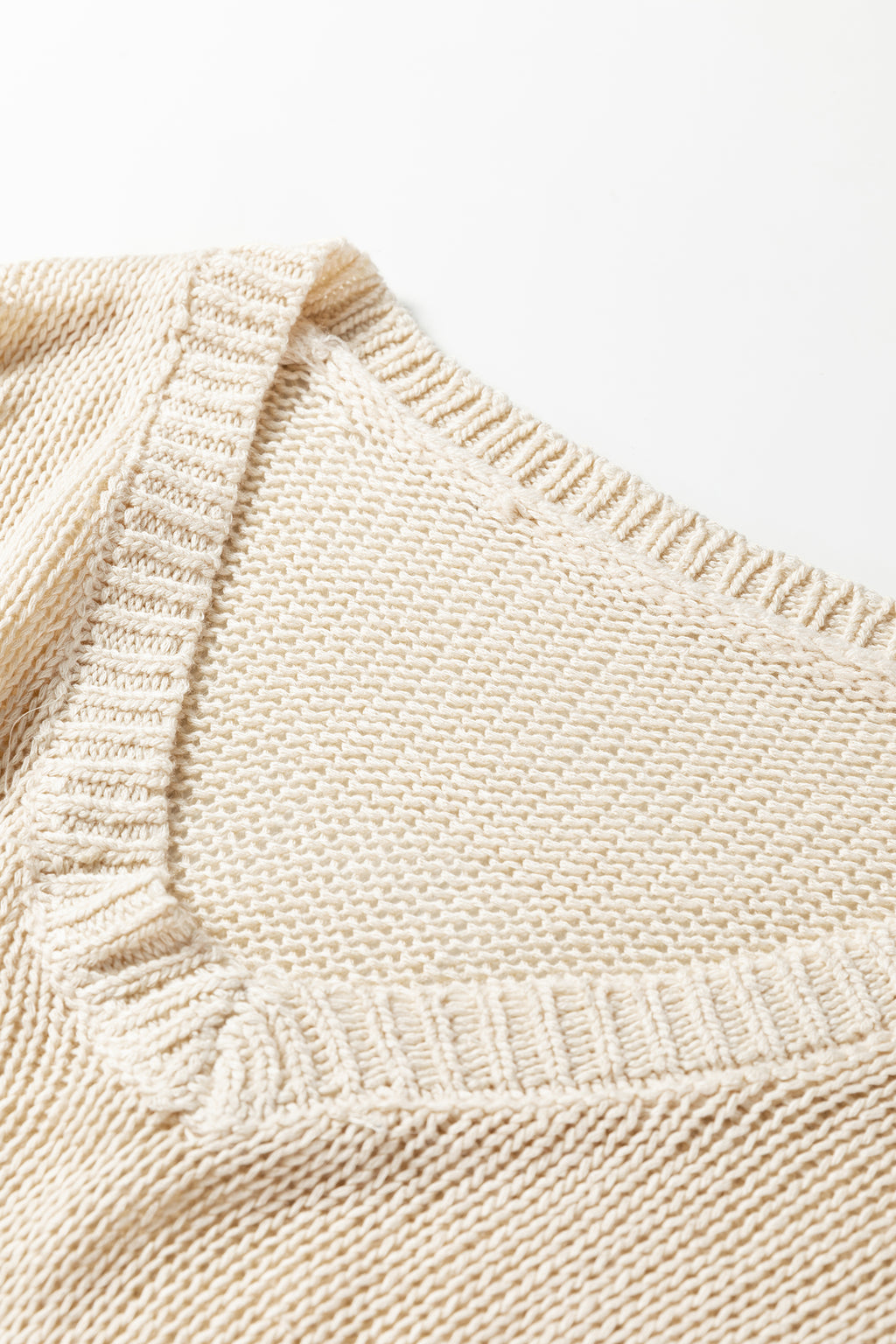 Black Solid V Neck Pointelle Knit Sleeve Patchwork Sweater