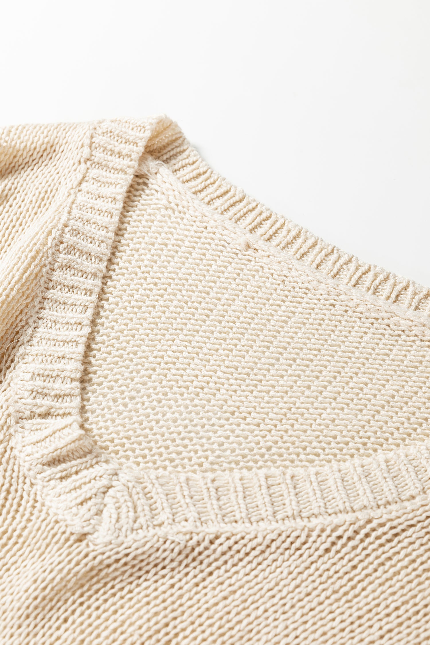 Black Solid V Neck Pointelle Knit Sleeve Patchwork Sweater