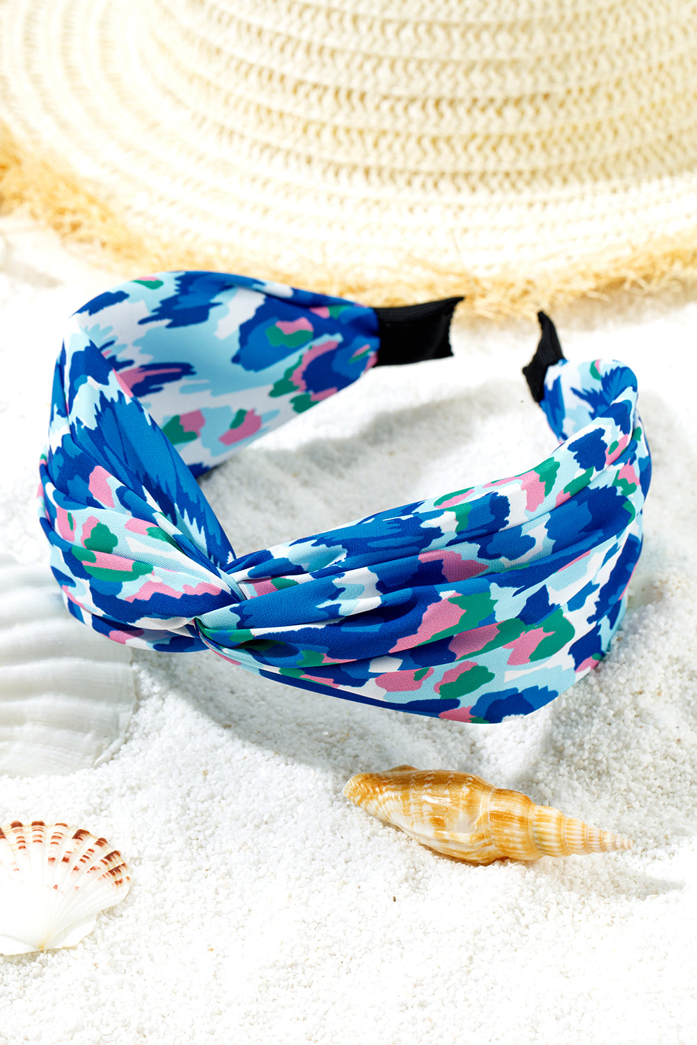 Blue Bohemian Vacation Fashion Print Twisted Hair Band