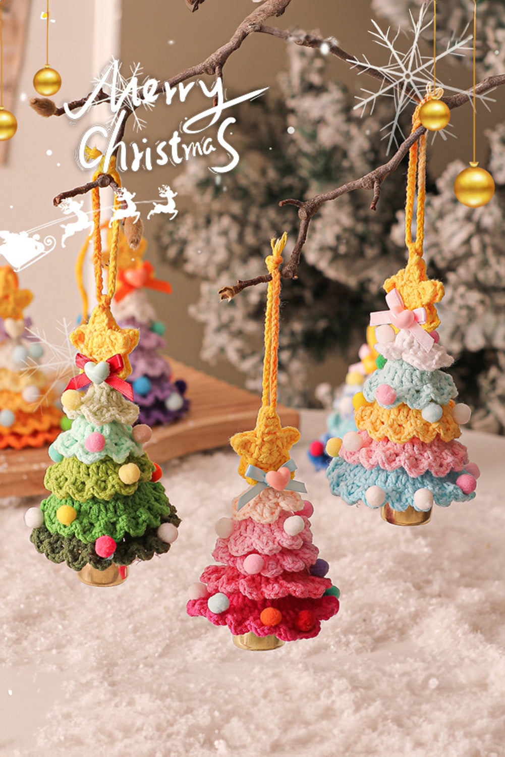 Orchid Petal Handmade Crochet Christmas Tree Jingle Bell Home Hanging Decoration
