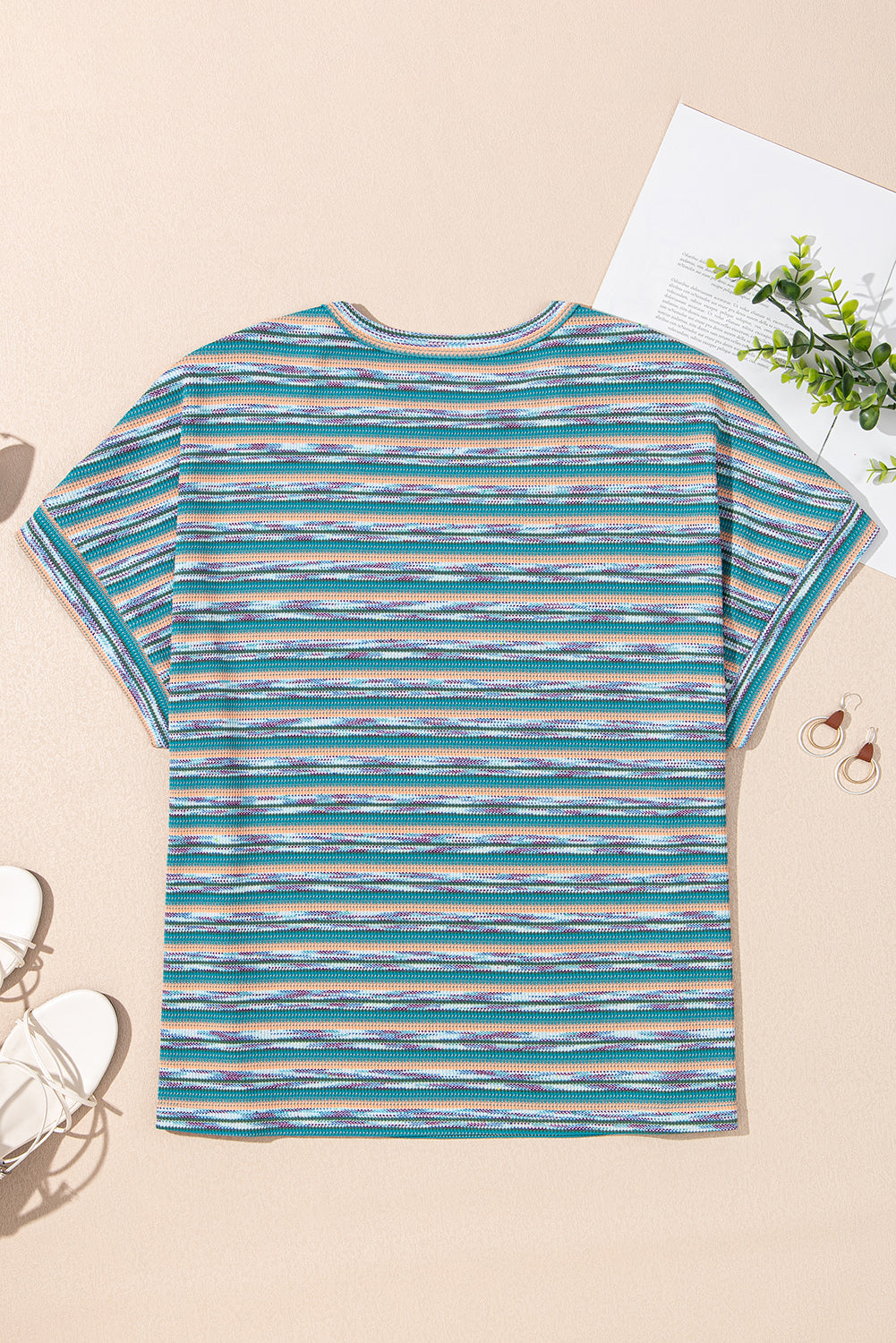 Multicolour Striped Wide Sleeve Loose T Shirt