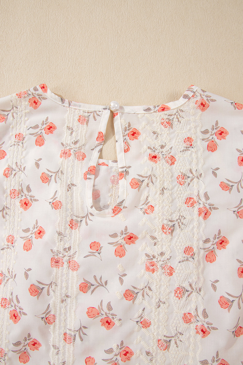 White Floral Eyelet Embroidered Puff Sleeve Notch V Neck Blouse