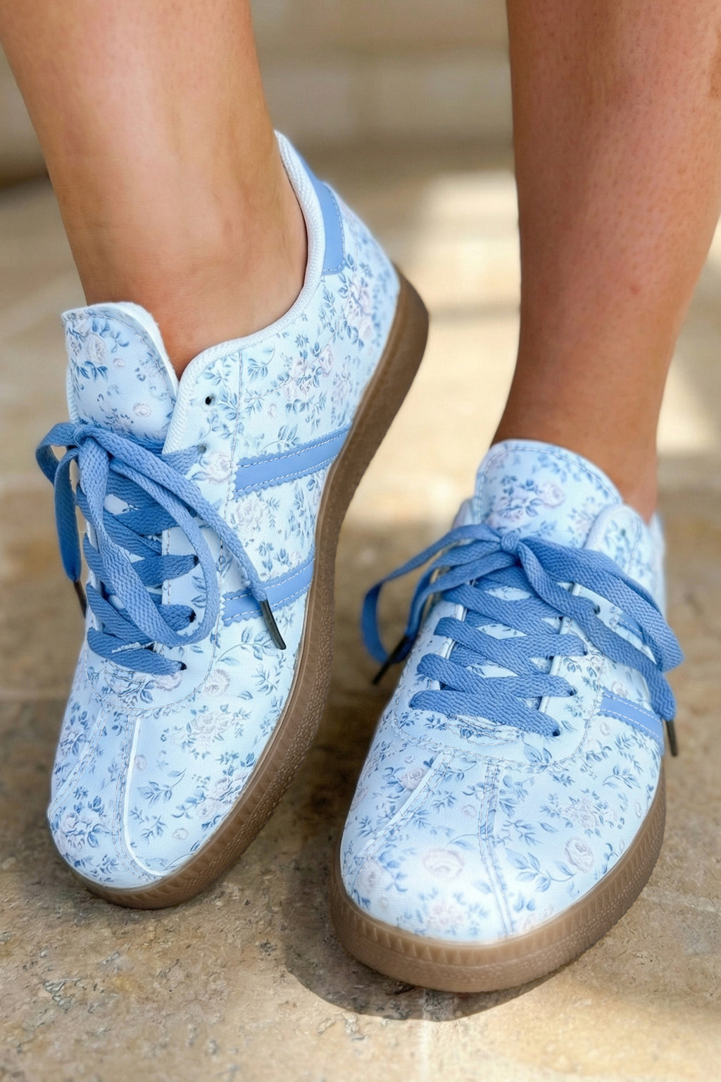 Light Pink Floral Print Lace-up PU Leather Flat Shoes