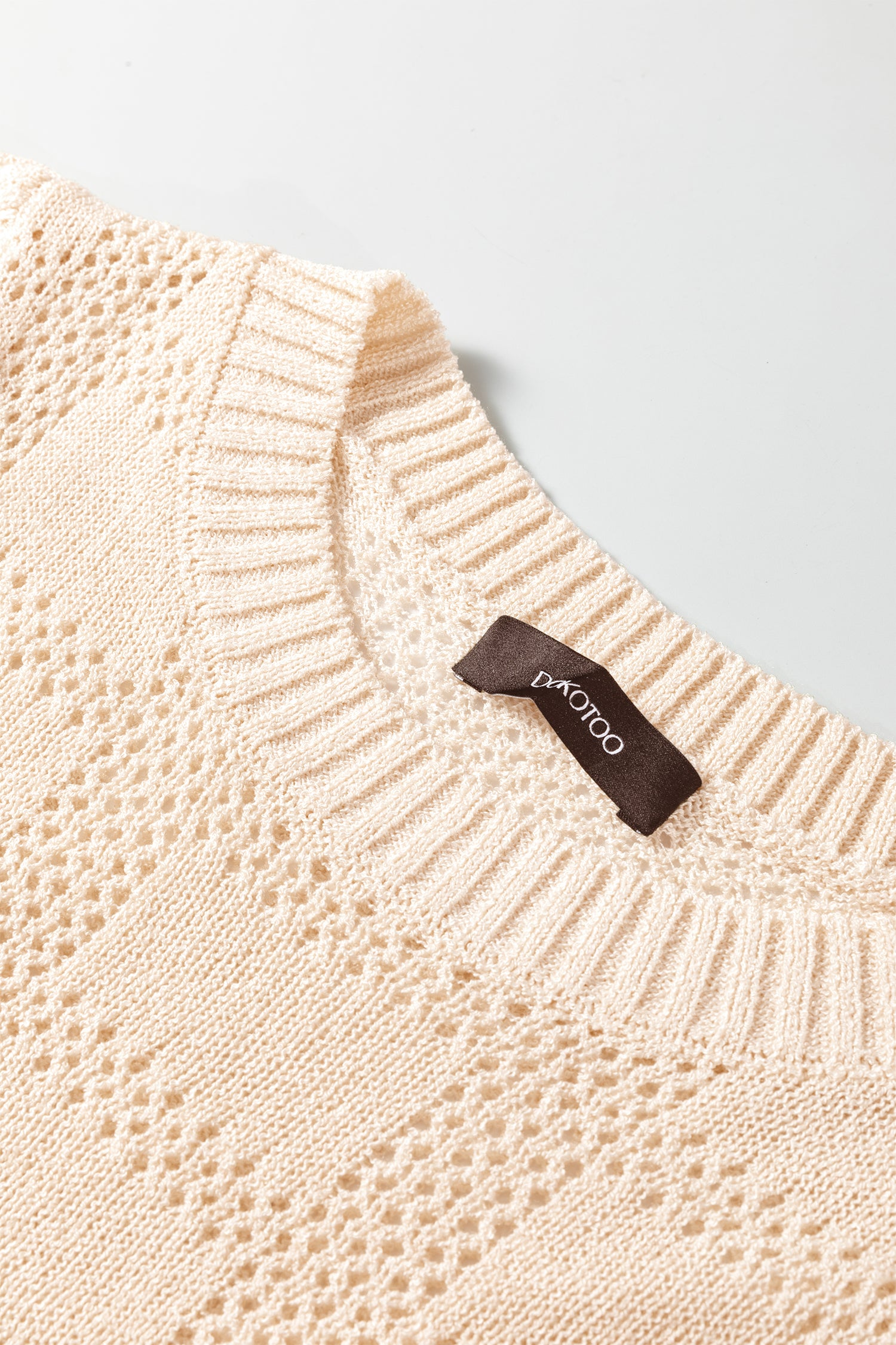 White Plaid Pattern Crochet Knit Short Sleeve Sweater