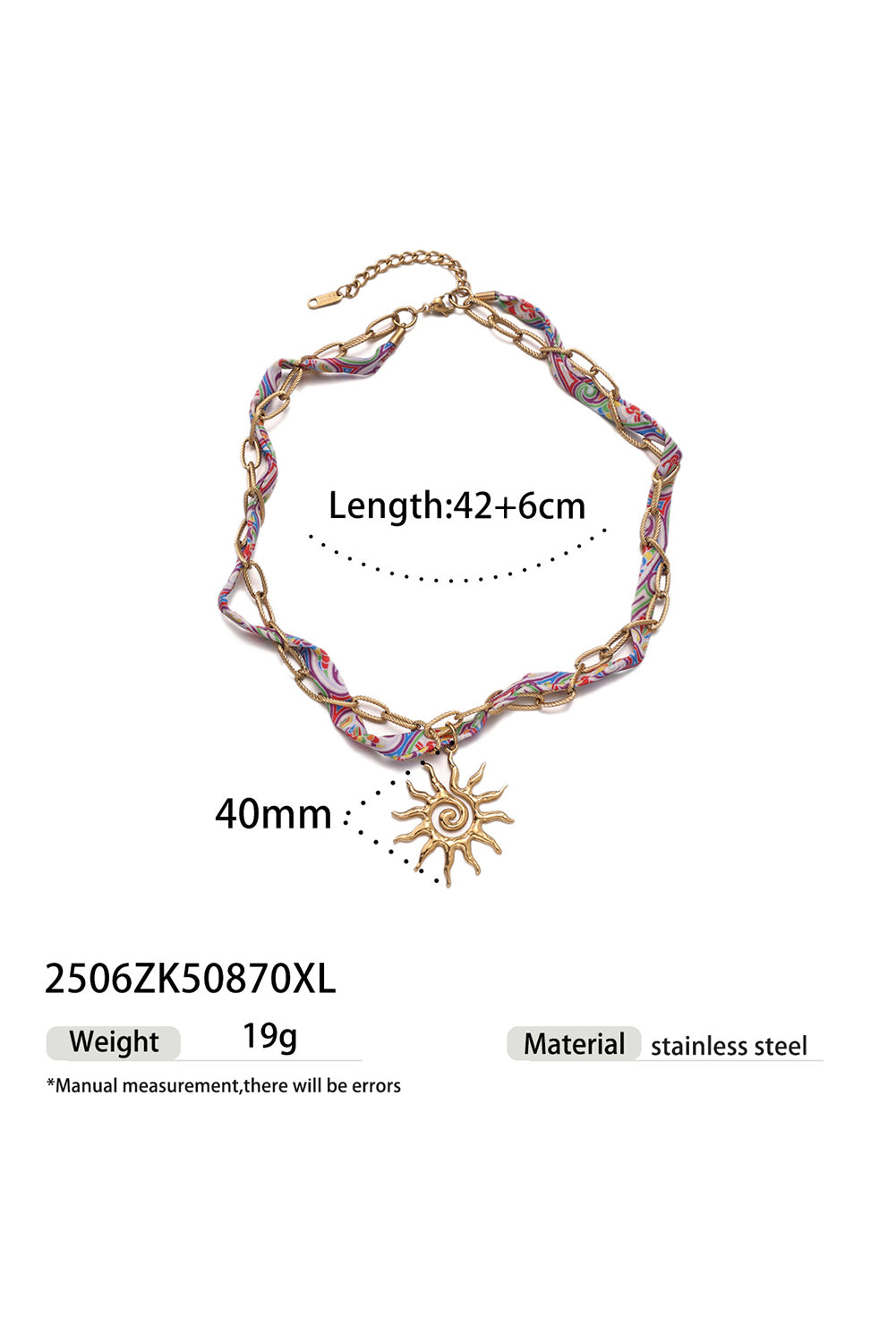 Gold Plated Chain Boho Scarf Twine Sun Goddess Necklace