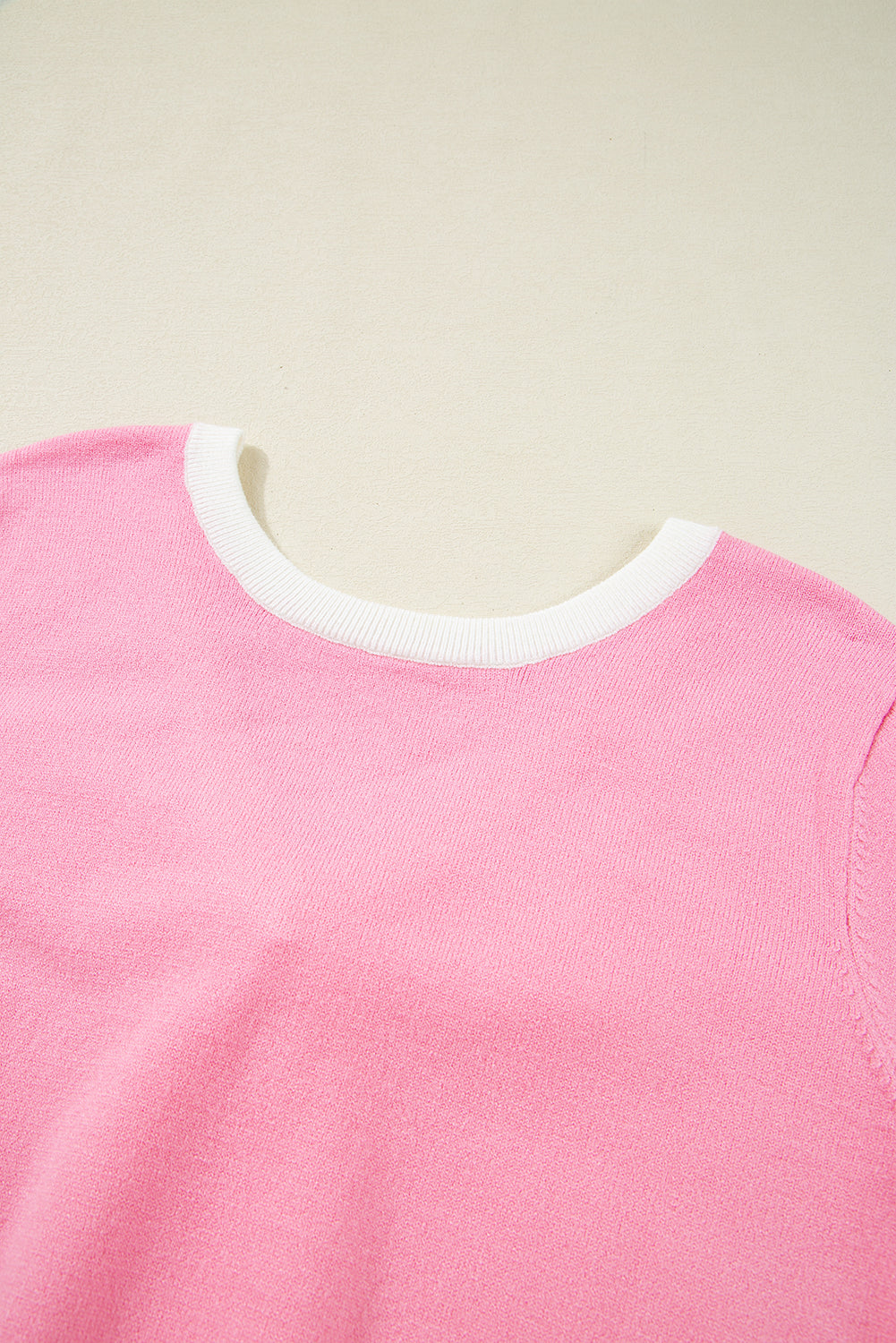 Bonbon Colorblock Bow V-Shape Cut Back Short Sleeve Sweater