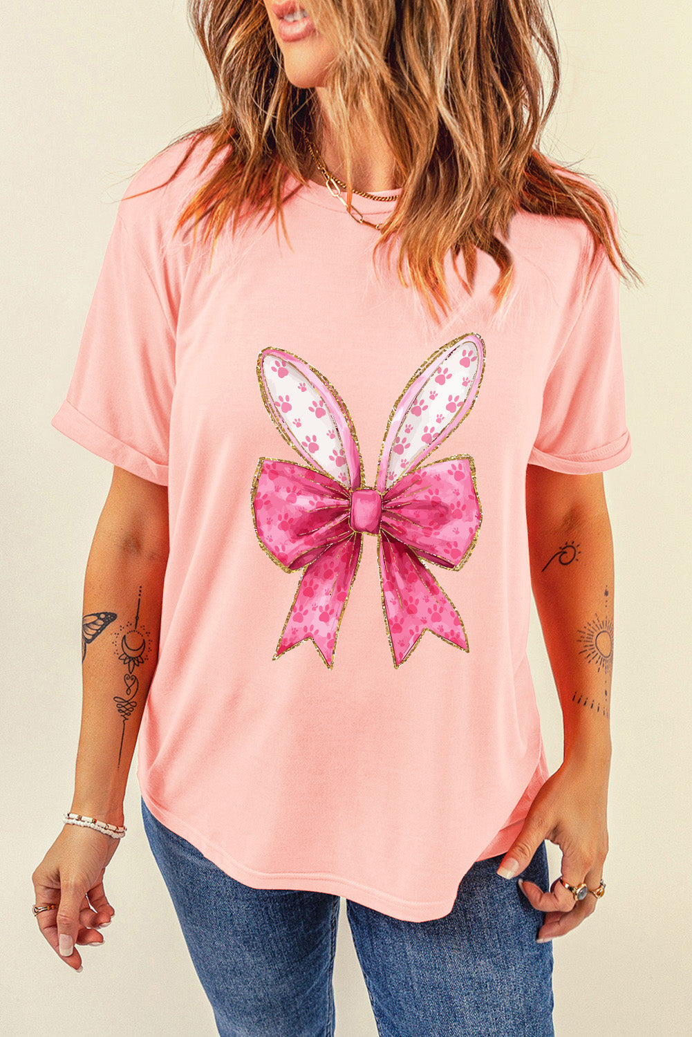 White Easter Egg Bow Bunny Ear Printed T Shirt