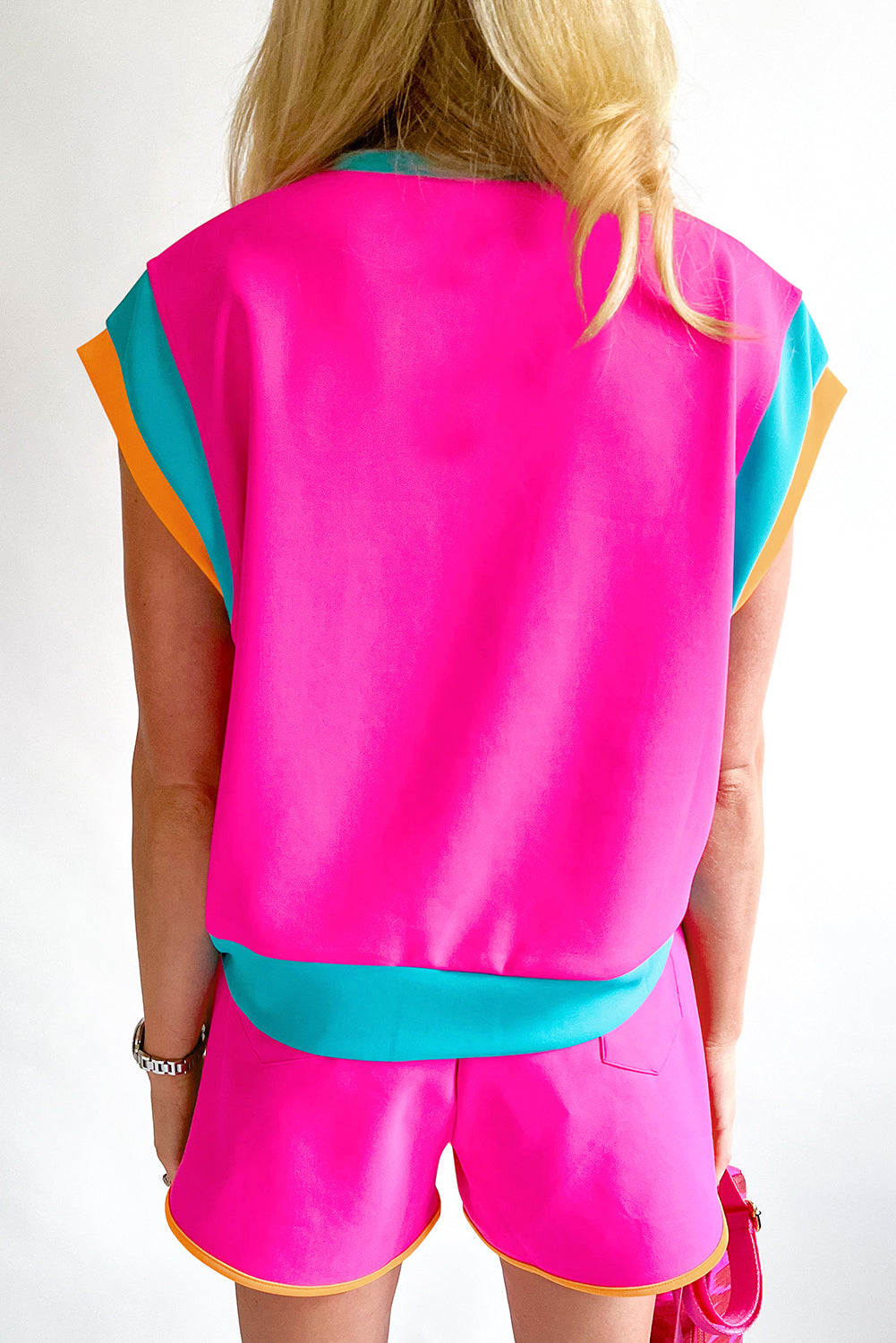 White Color Block Detail Casual Two-piece Set