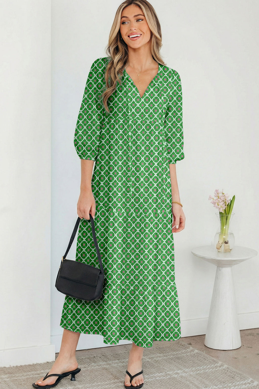 Sky Blue Boho Printed Half Sleeve Maxi Dress