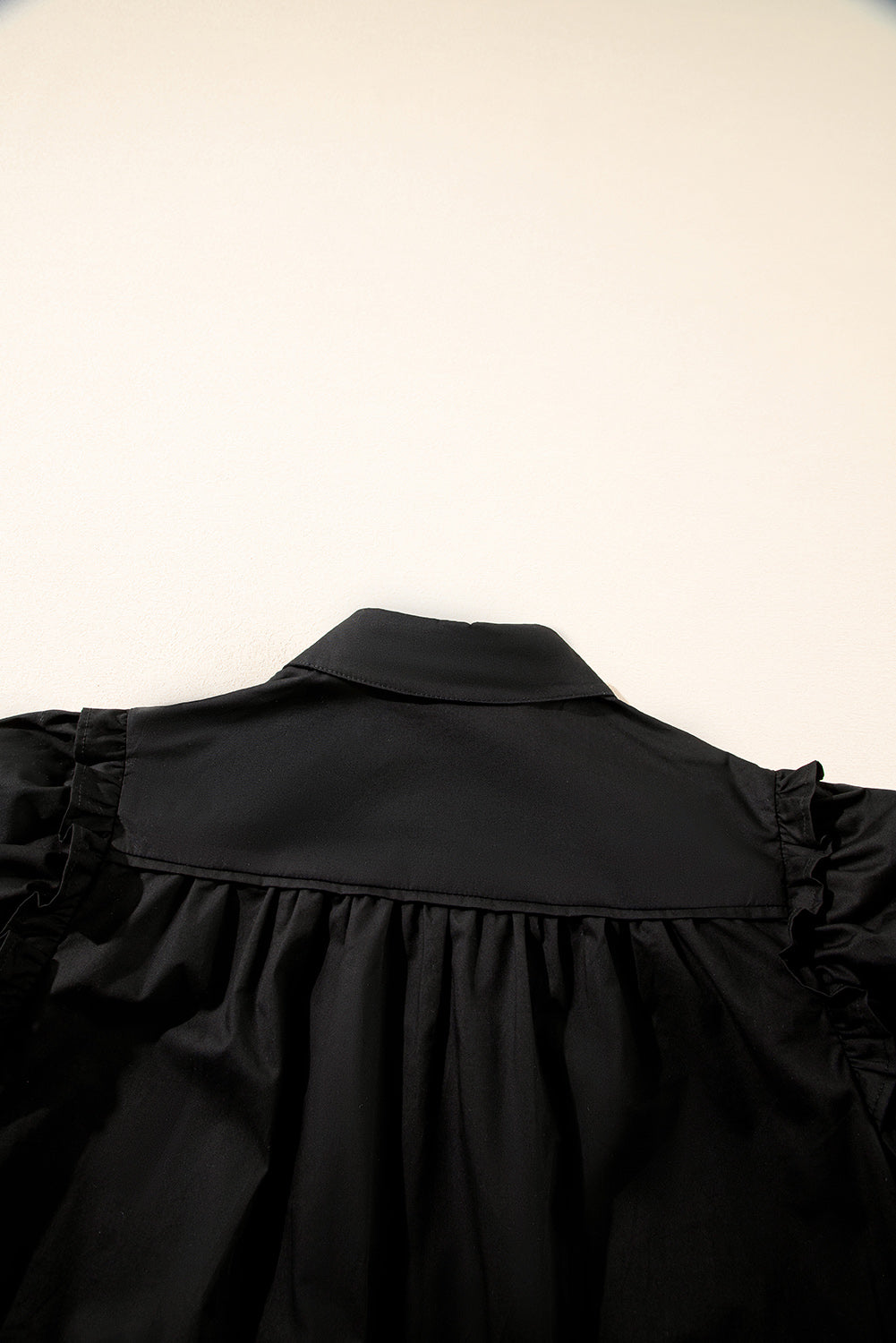 Black Frilly Puff Sleeve Stylish Collared Shirt