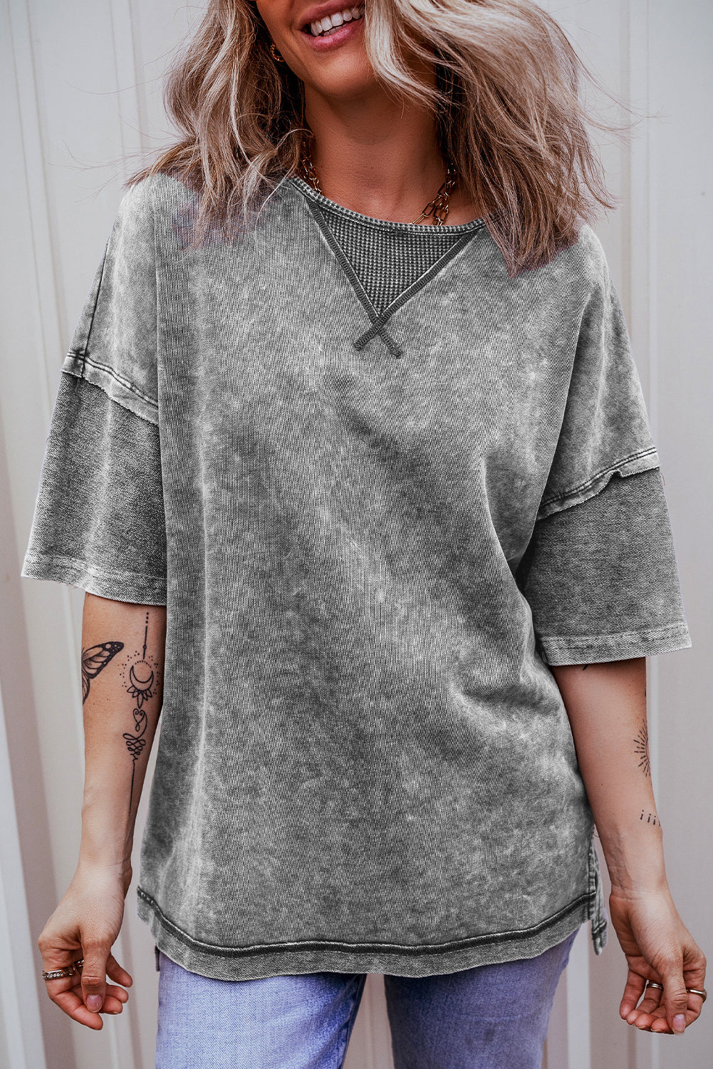 Orchid Petal Mineral Wash Drop Shoulder Pullover Sweatshirt