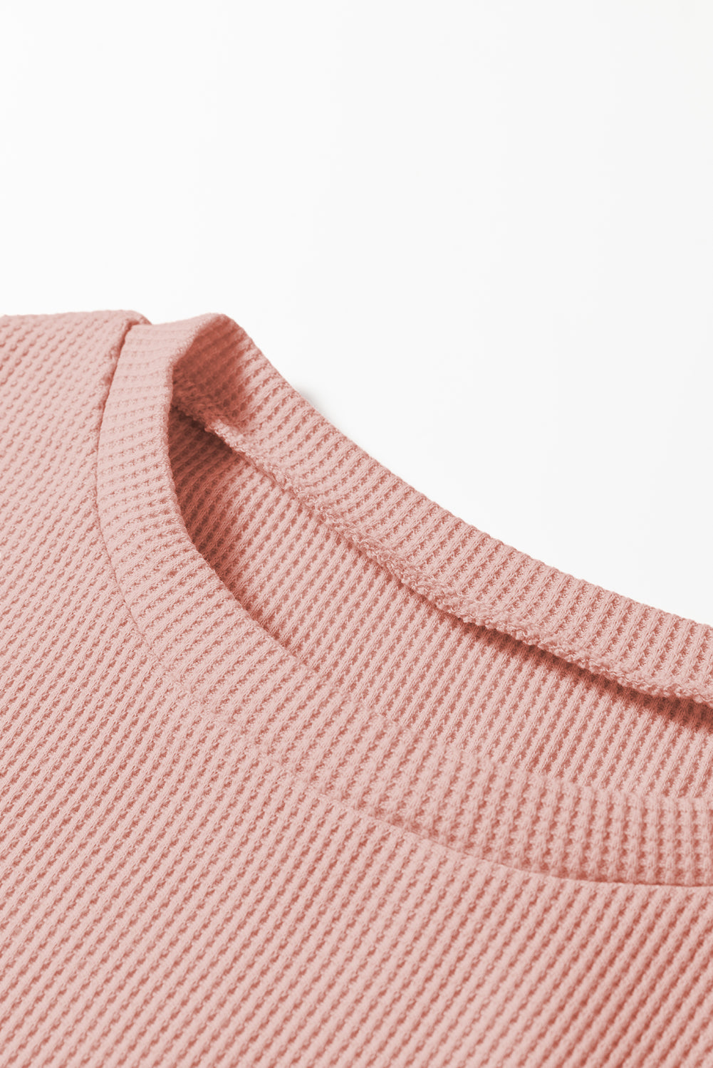 White Rounded Hem Waffle Long Sleeve Top