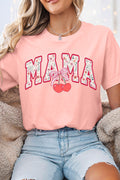 Pink Floral MAMA Cherry Graphic Crewneck T Shirt
