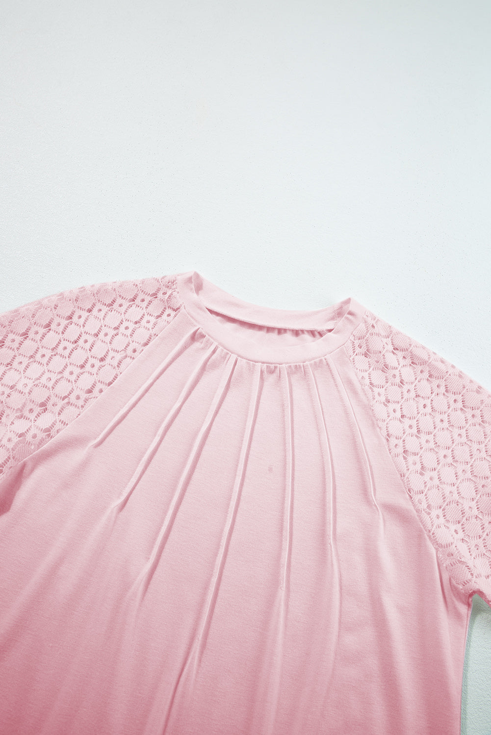 Pink Seamed Detail Contrast Lace Raglan Sleeve Tee