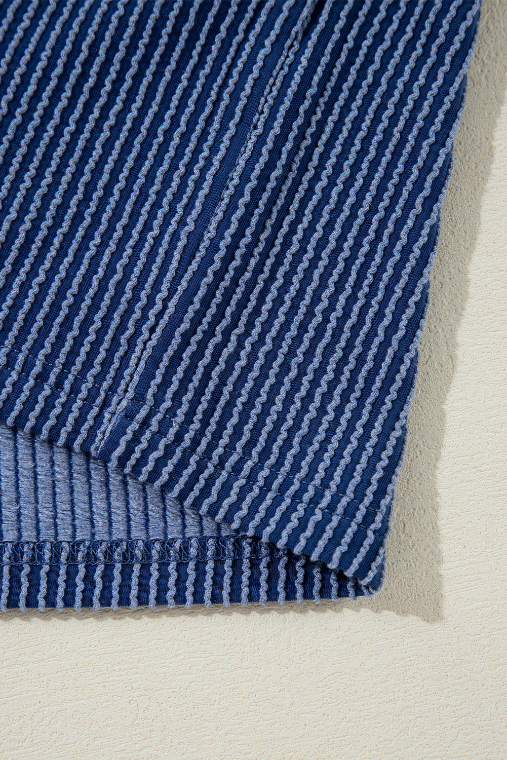 Navy Blue Oversized Twist Ribbed Collared Henley Top with Roll up Sleeve