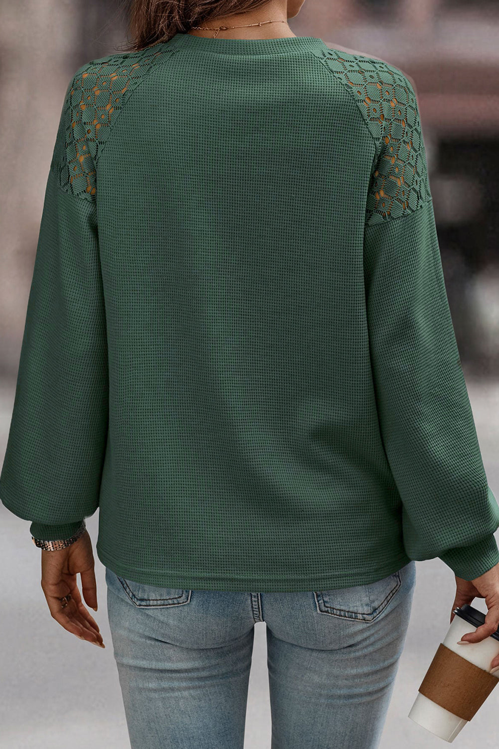White Lace Long Sleeve Textured Pullover