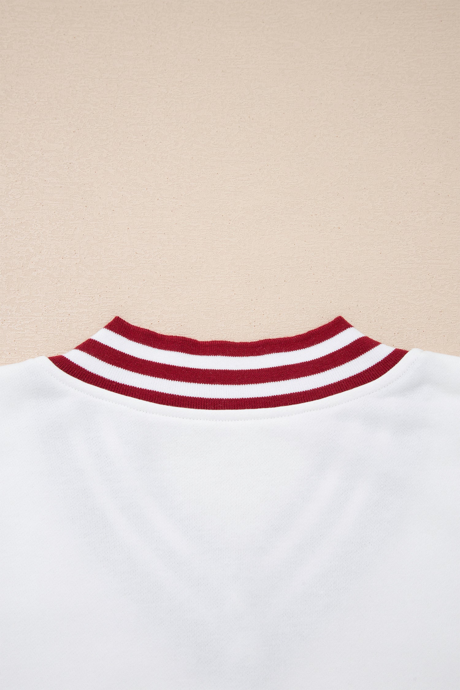 Red Dahlia Chenille Letter A Graphic Varsity Striped V Neck Puff Sleeve Sweatshirt
