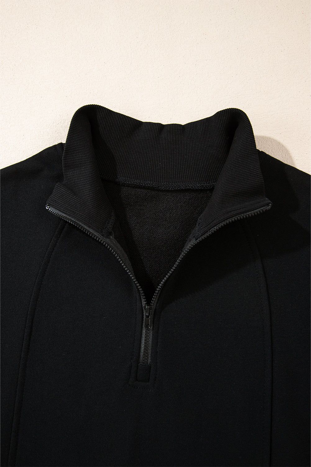 Fushia Zipped Neck Pullover Drop Shoulder Sweatshirt