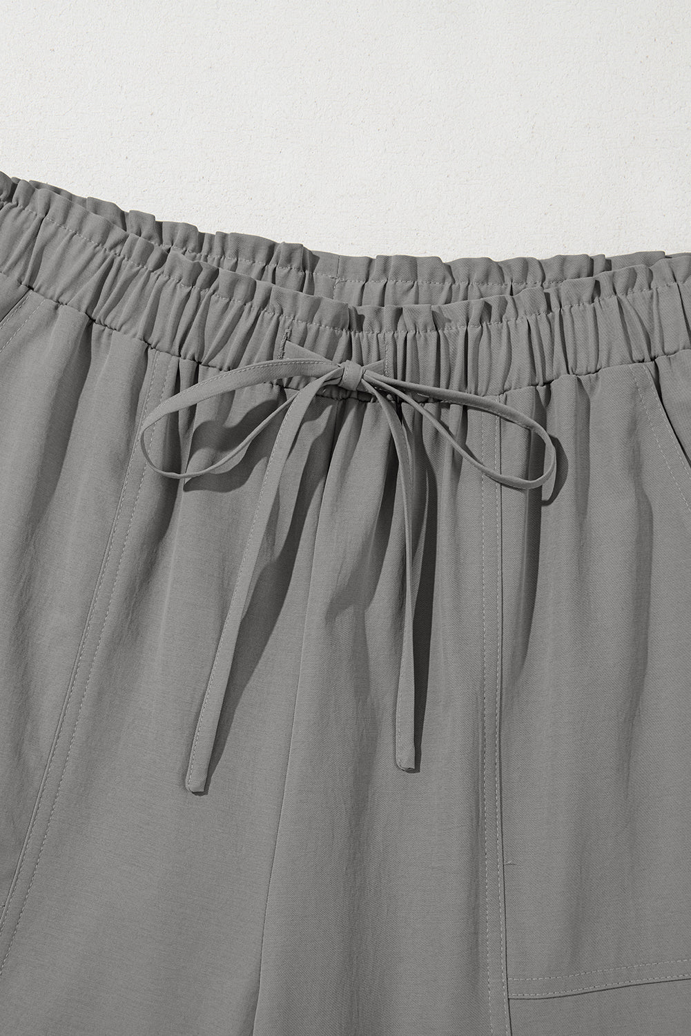 Gray Solid Color Drawstring Elastic Waist Casual Loose Pants