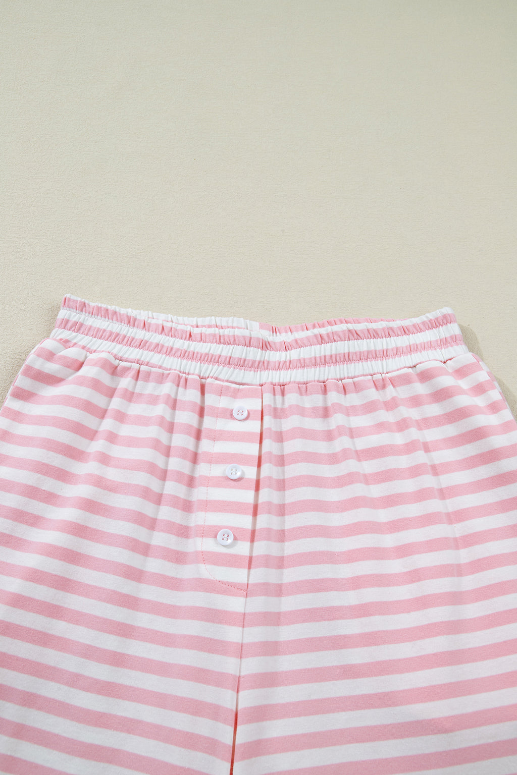 Rose Stripe Drop Shoulder Round Neck Top and Buttoned Straight Pants Two Piece Set