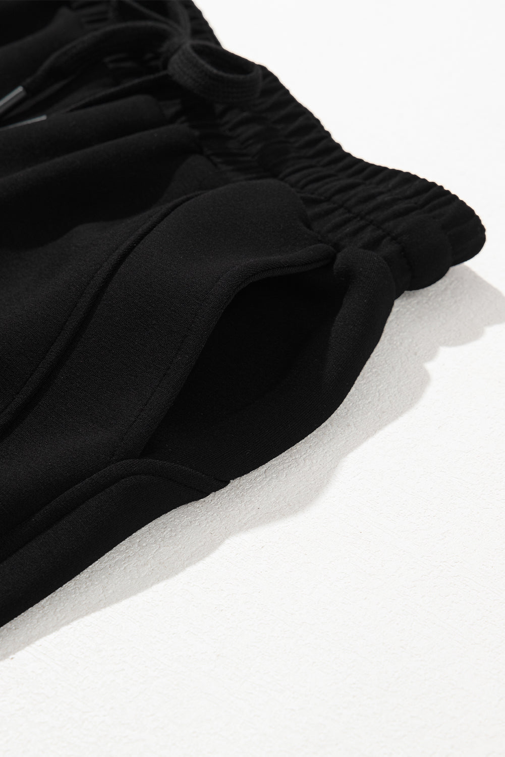 Black Scuba Drawstring Elastic Waistband Solid Color Sweatpants