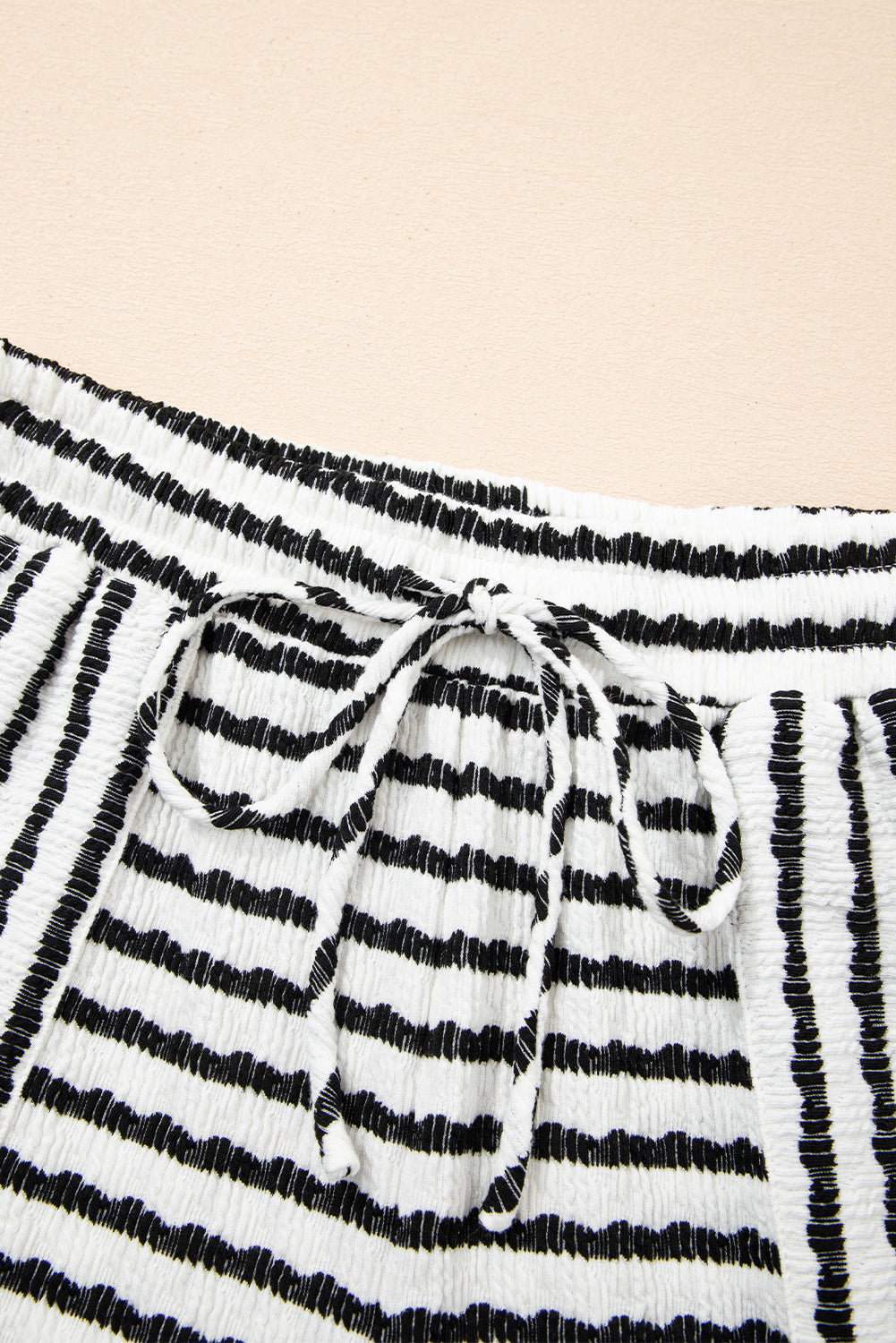 Pink Stripe Knitted Short Sleeve Top and Drawstring Shorts Set
