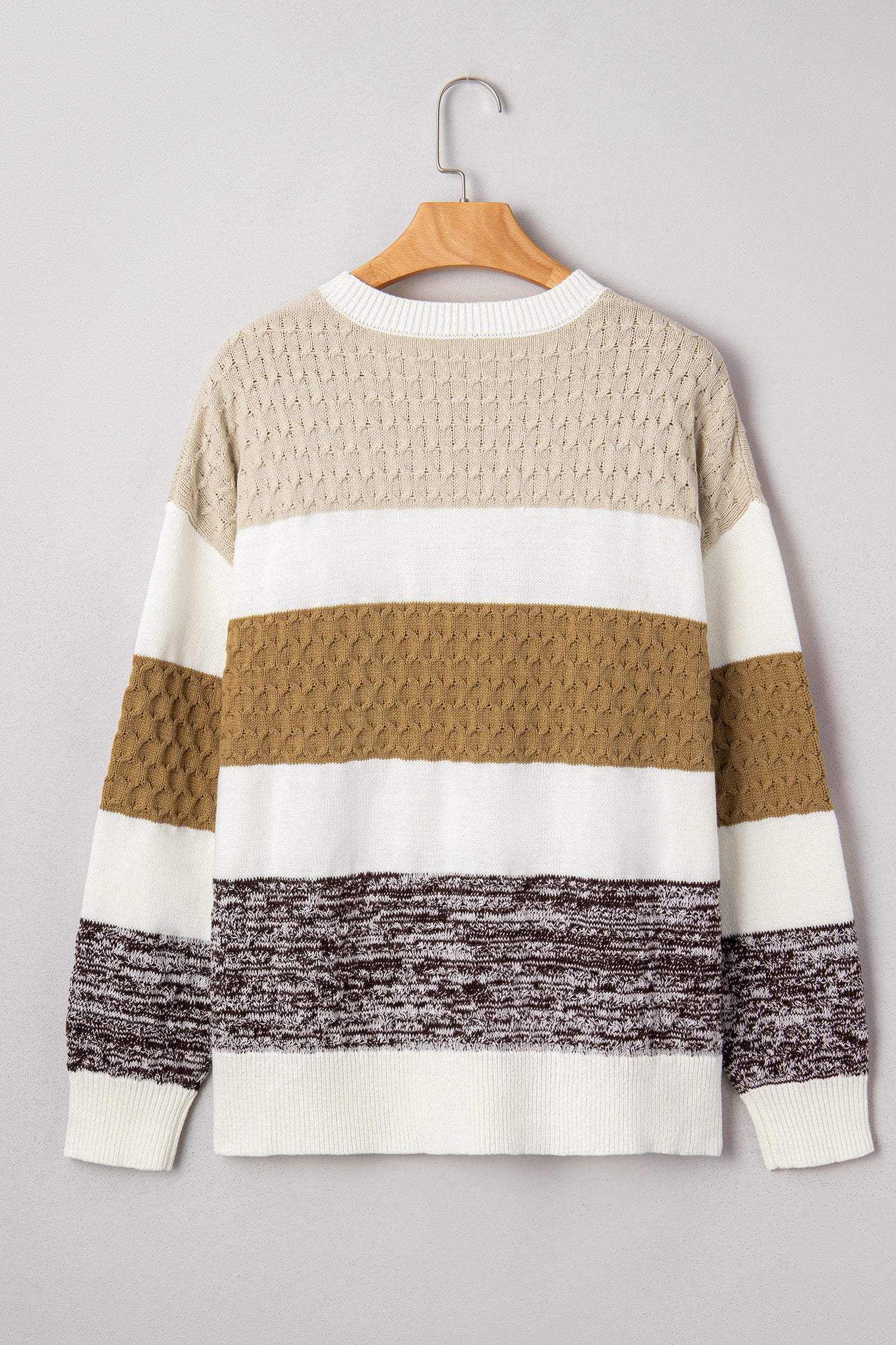 Green Mixed Texture Knit Striped Color Block Loose Sweater