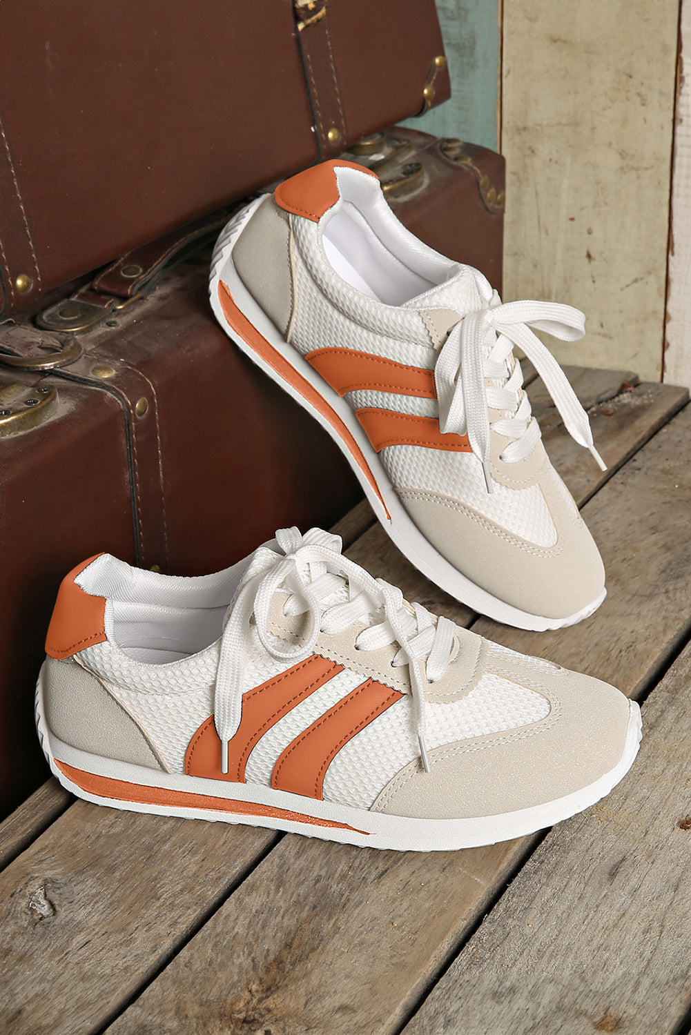 White Color Block Patchwork Breathable Lace-up Sneakers