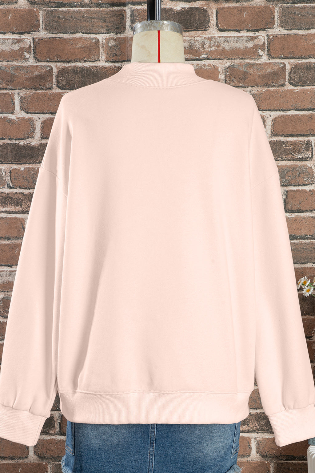 Bright Pink Oversize Blessed Embroidered Mock Neck Sweatshirt