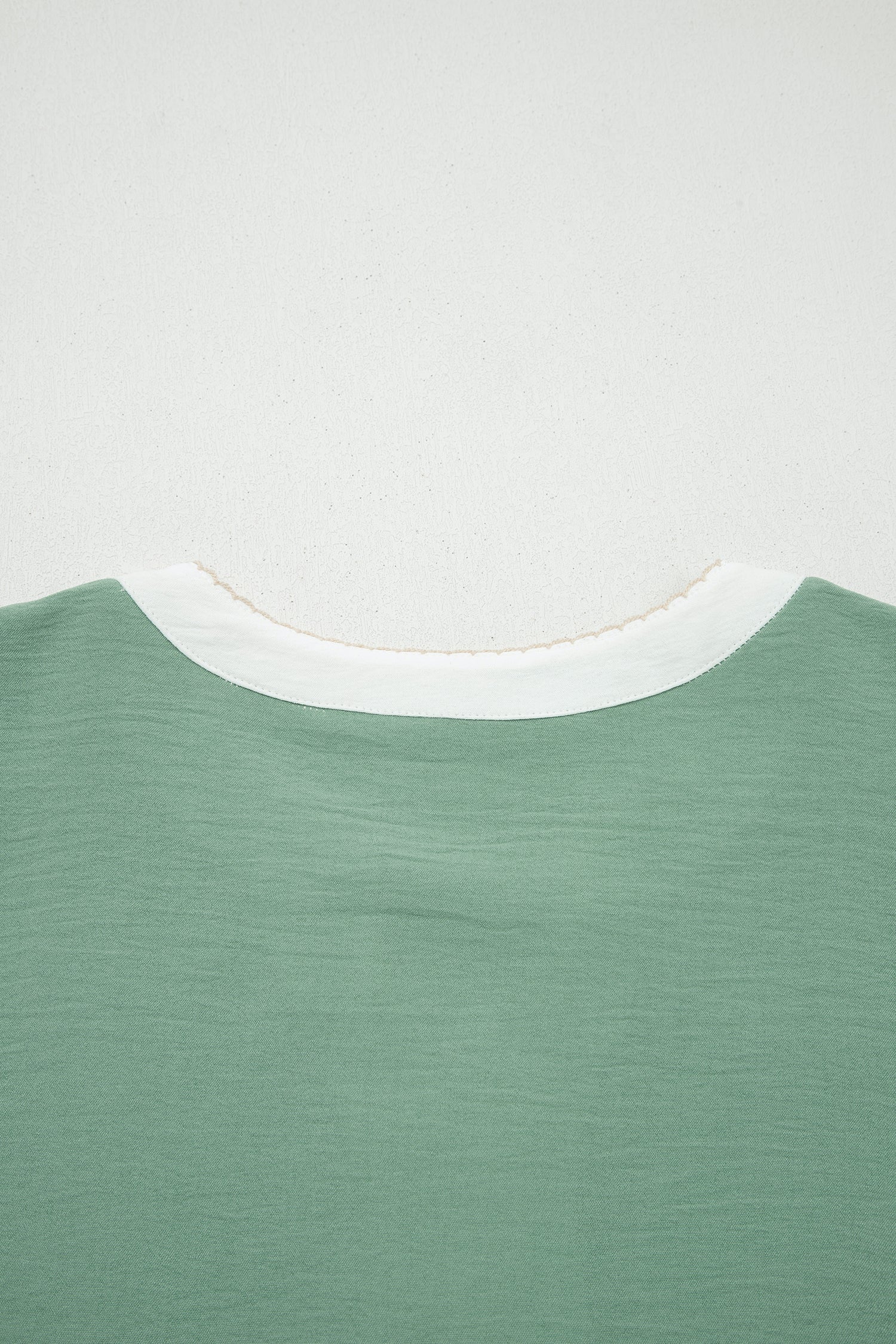 Smoke Green Color Block Patchwork V Neck Embroidered Puff Sleeve Babydoll Blouse