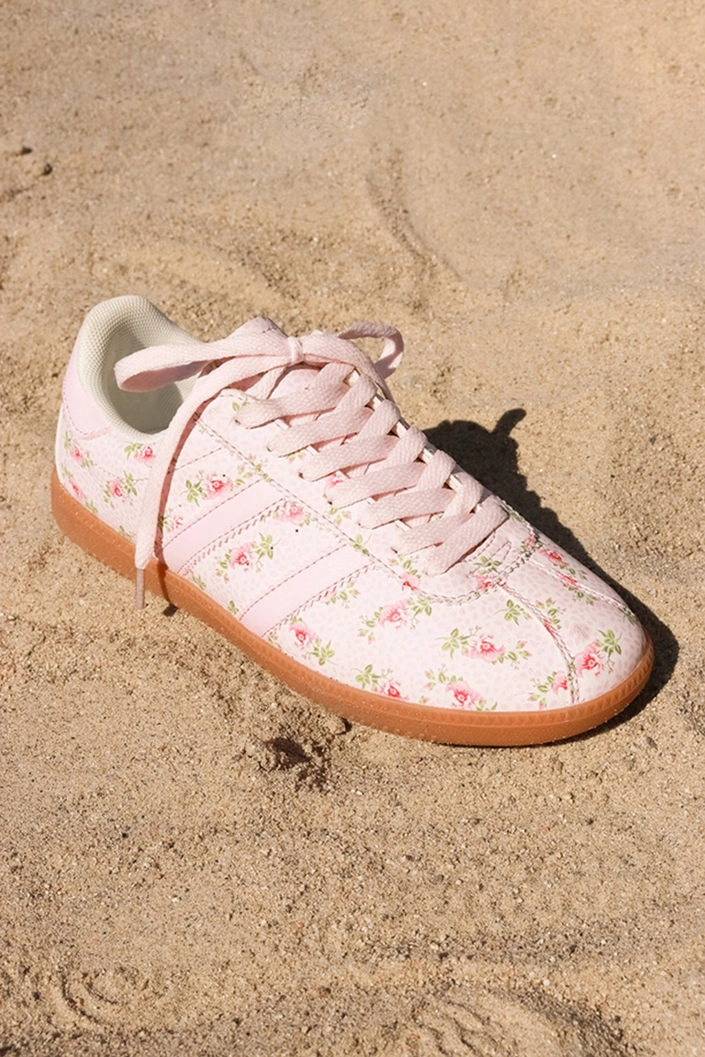 Light Pink Floral Print Lace-up PU Leather Flat Shoes