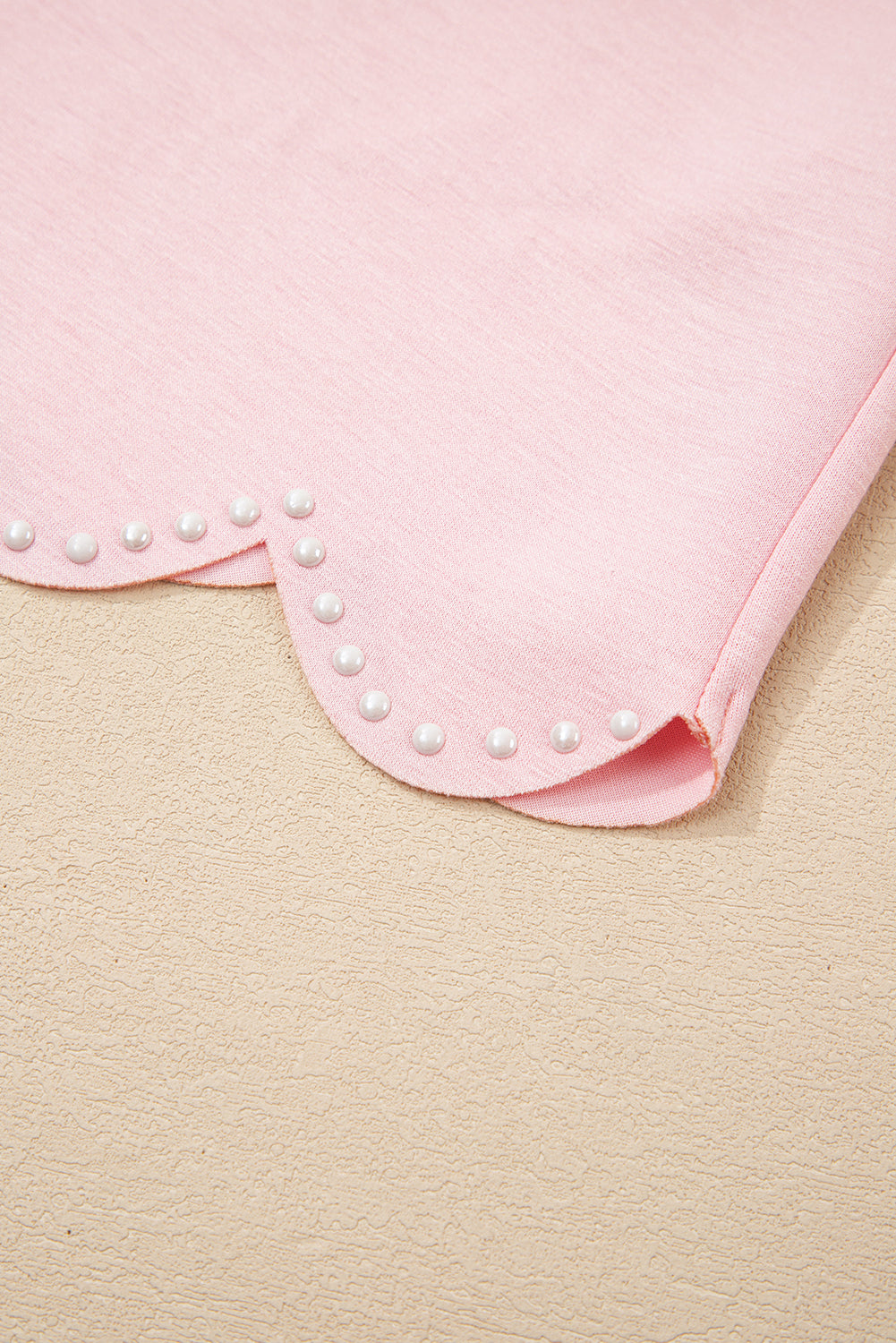 Light Pink Puff Sleeve Pearl Embellished Scallop Trim Top 2 Piece Skort Set