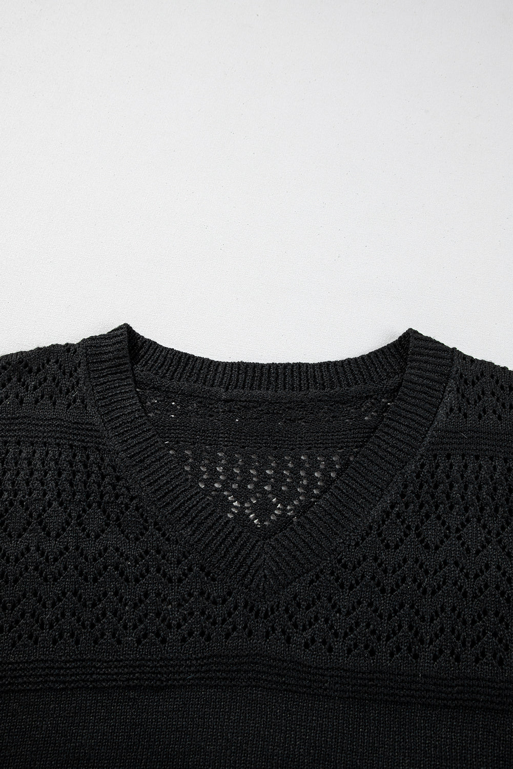 Sky Blue Eyelet Pattern Detail V Neck Drop Shoulder Sweater
