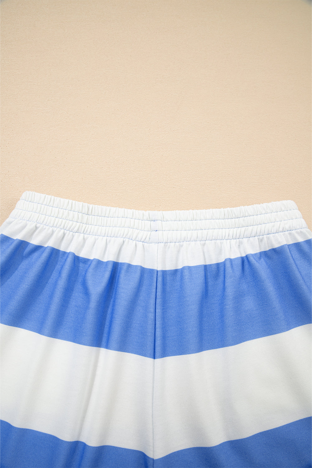 Sky Blue Stripe Seam Detail Half Zip Oversize Tee Casual Shorts 2pcs Set