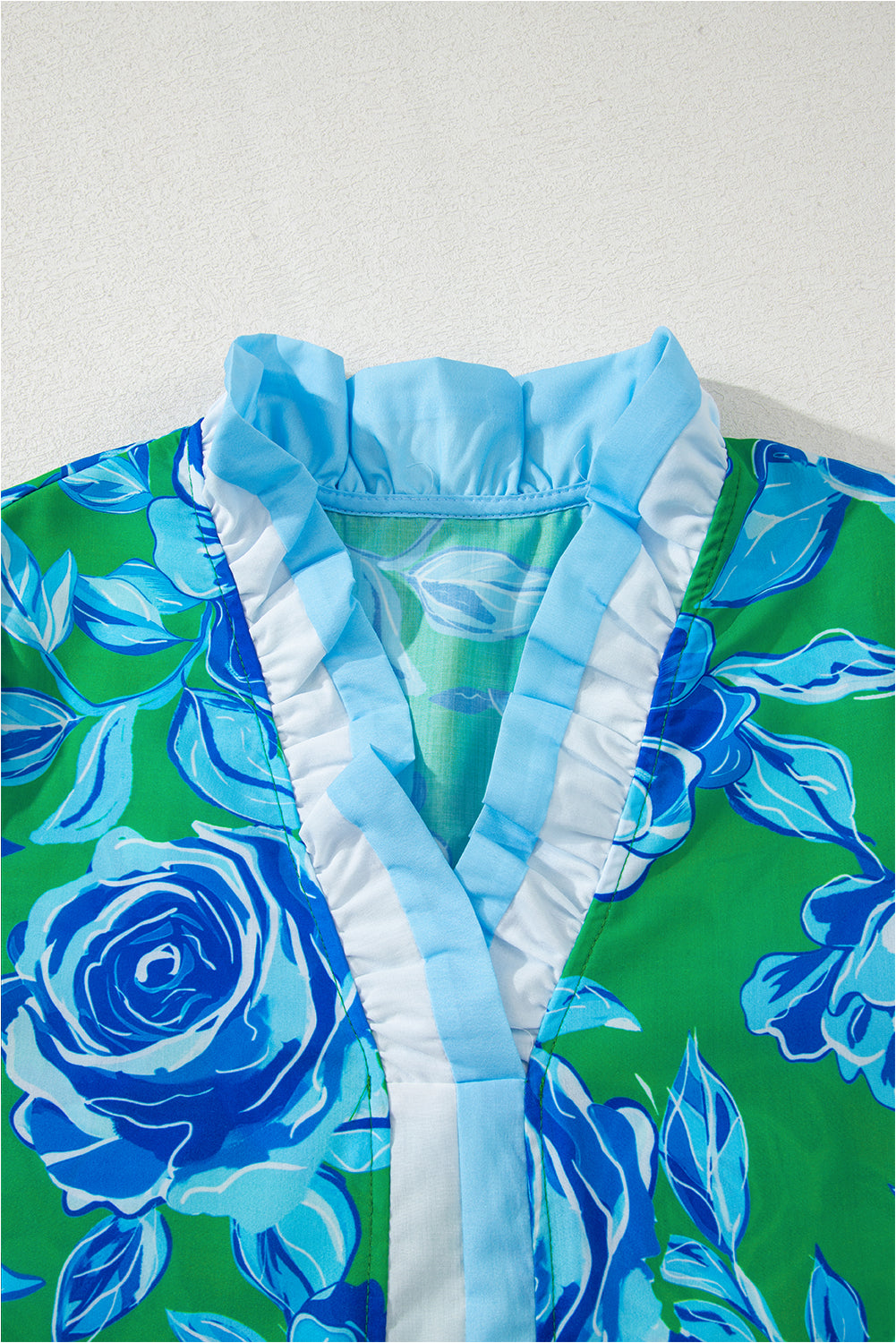 Rose Floral Frilled V Neck Short Sleeve Blouse Top