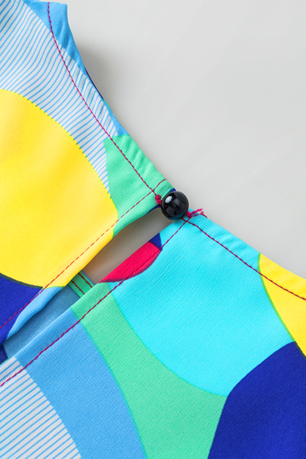 Multicolor Abstract Print Stitching Ruffle Sleeve Blouse