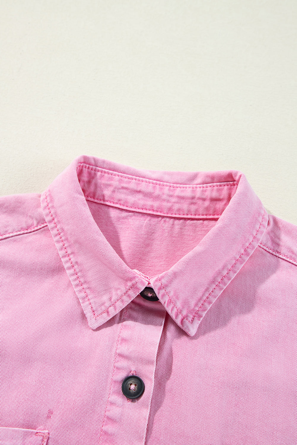 Orchid Petal Short Sleeve Double Chest Pocket Denim Shirt Dress