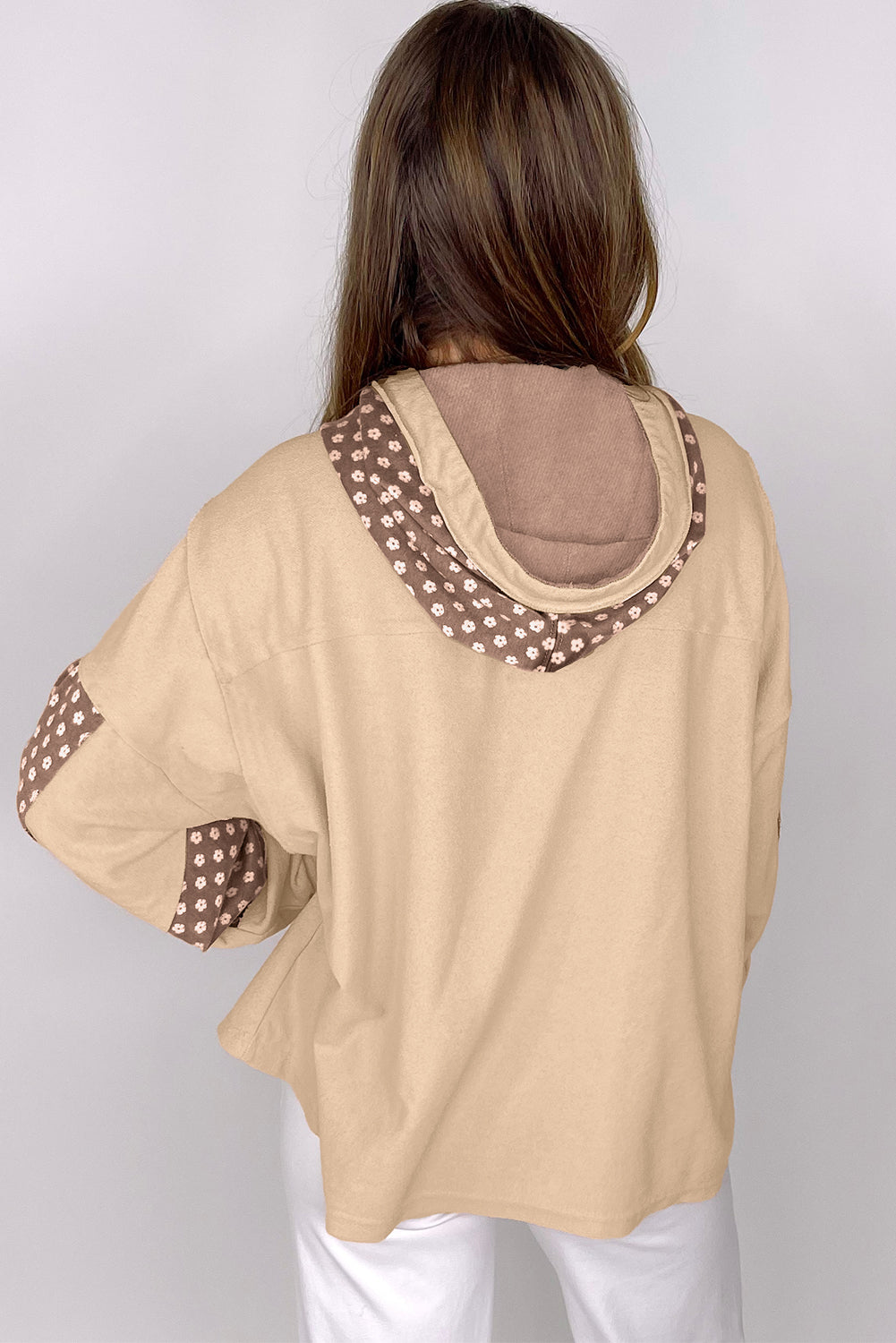 Delicacy Floral Patchwork Star Pattern Drawstring Hoodie