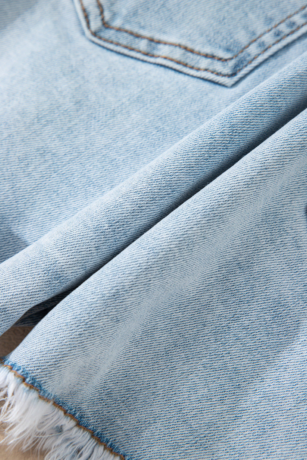 Beau Blue High Rise Distressed Raw Hem Denim Shorts