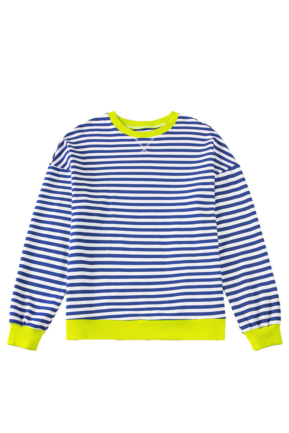 Sky Blue Stripe Striped Contrast Ribbed Trim Drop Shoulder Baggy Sweatshirt
