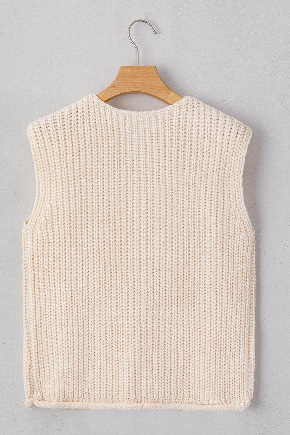 Fiery Red Solid Textured Knit Side Pockets Buttoned Sweater Vest