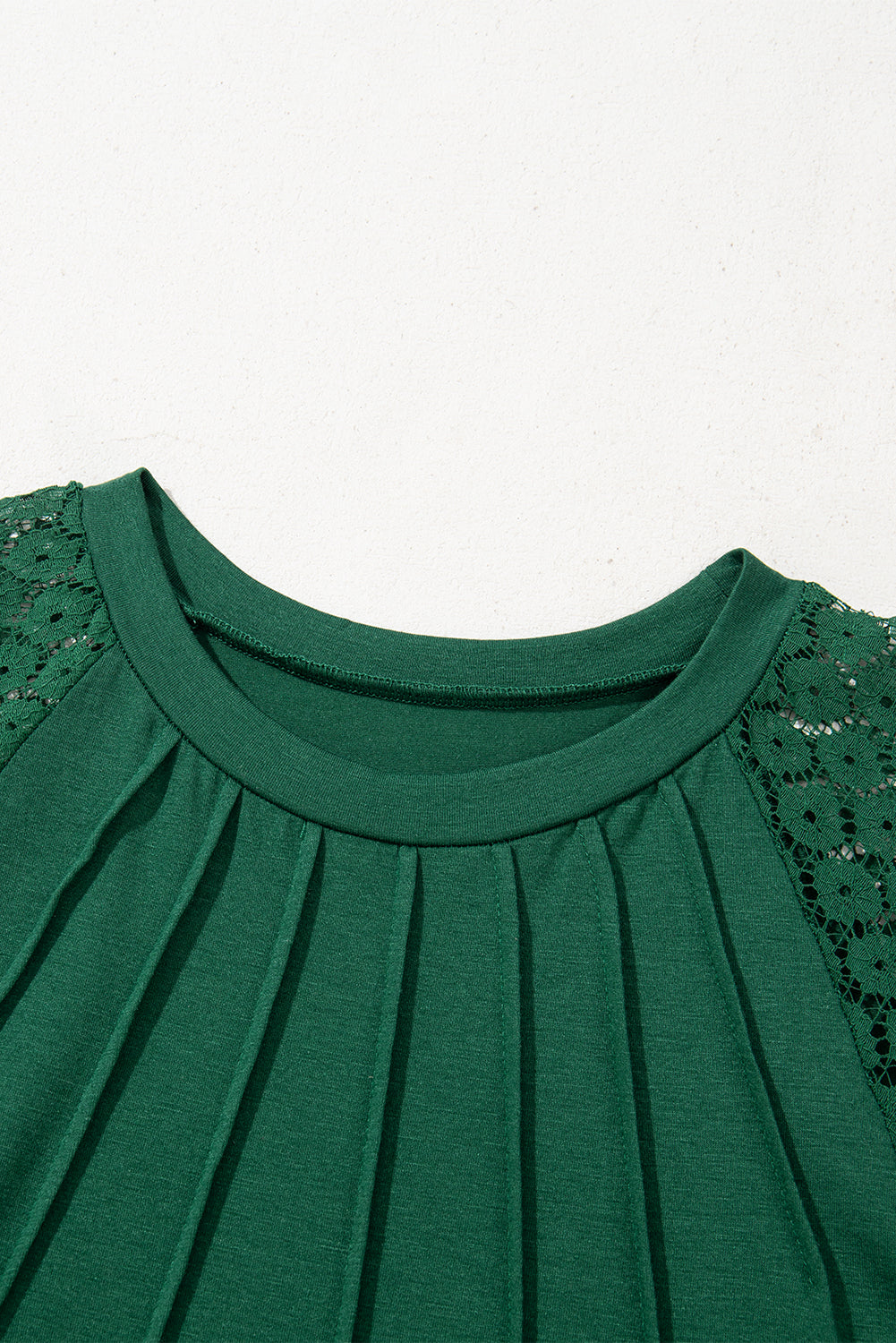 Navy Blue Contrast Lace Raglan Sleeve Pleated Detail Shift Dress