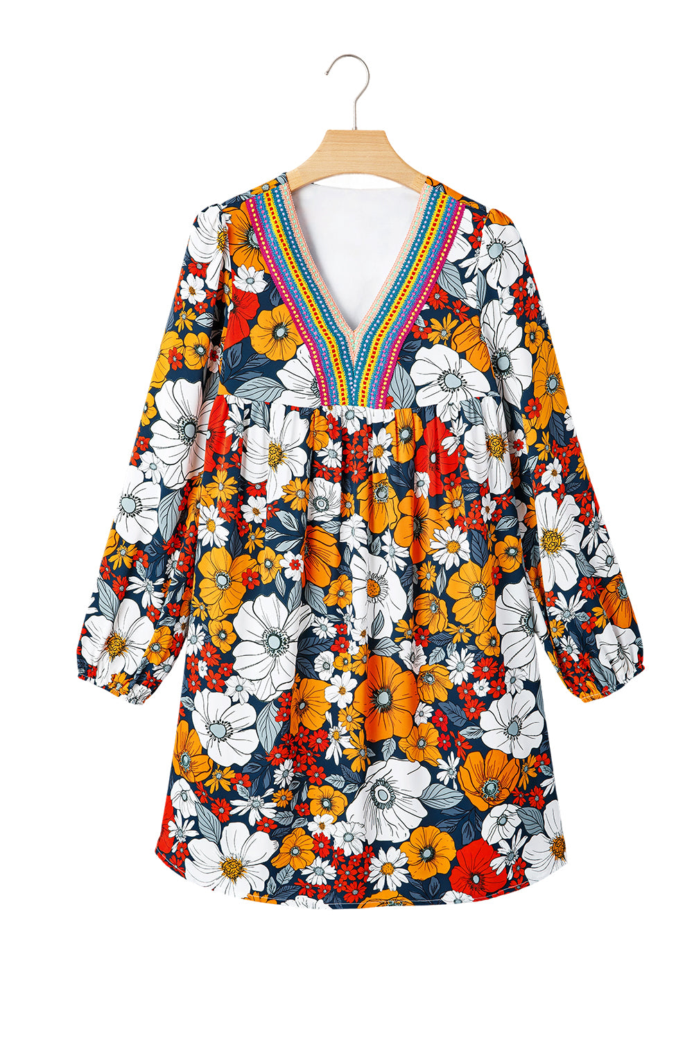 Multicolour Crochet V Neck Half Sleeve Boho Floral Blouse