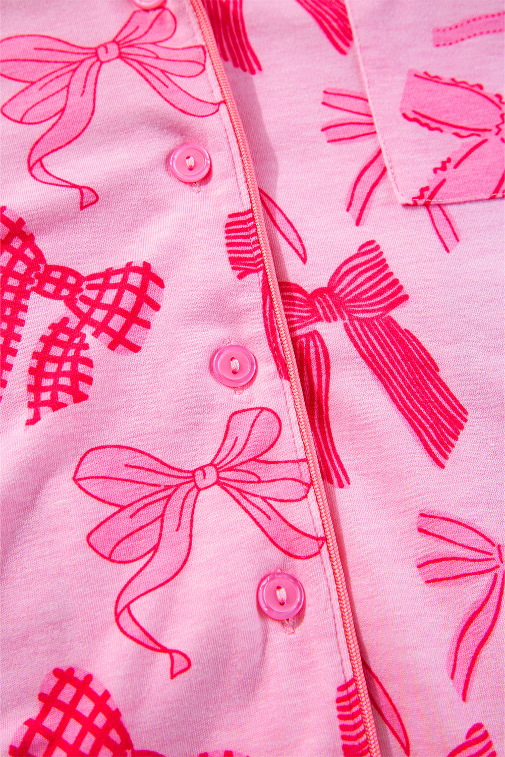 Pink Bow Print Half Sleeve Shirt and Shorts Pajamas Set