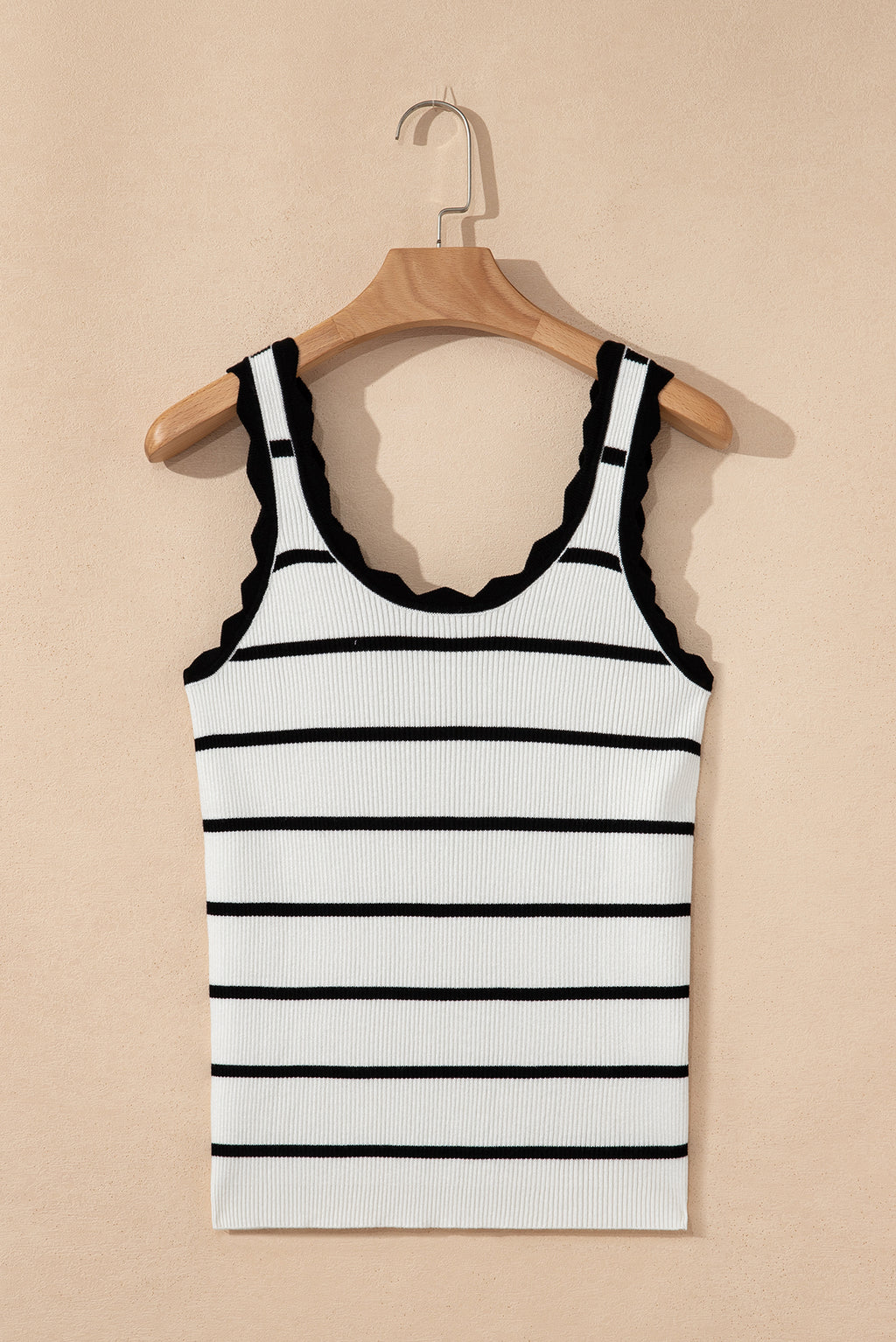 Bright Green Striped Scalloped Edge U Neck Sleeveless Sweater Vest